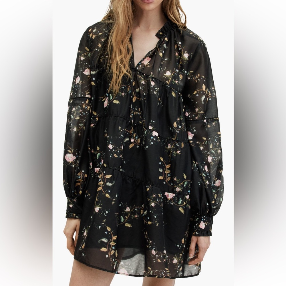 AllSaints Floral Sheer Black Dress